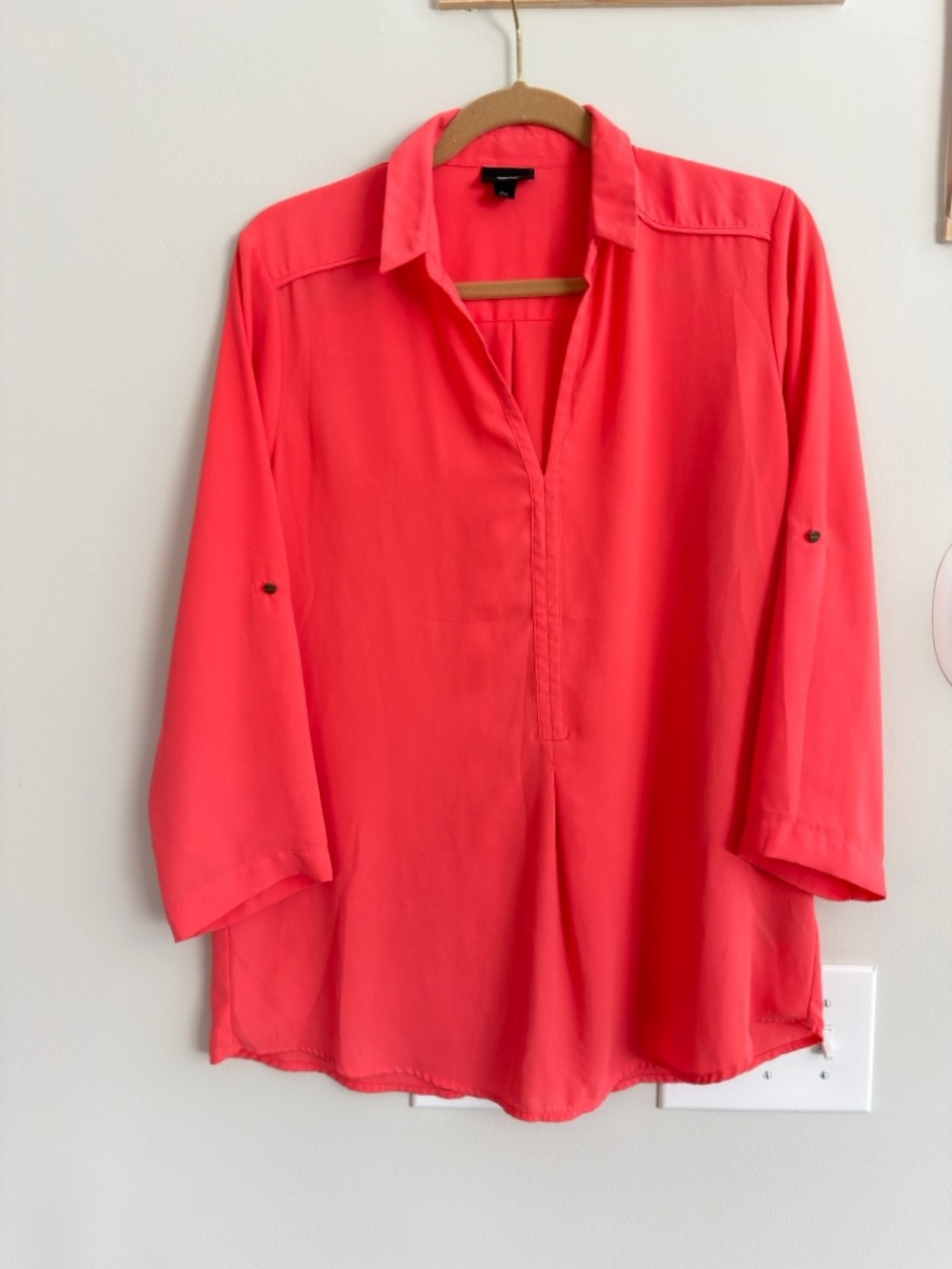 Mossimo Supply Co. Coral Pink V-Neck Roll-Tab Blouse